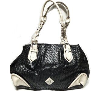 Vera Wang tuxedo leather oversized hobo with braided straps and woven design